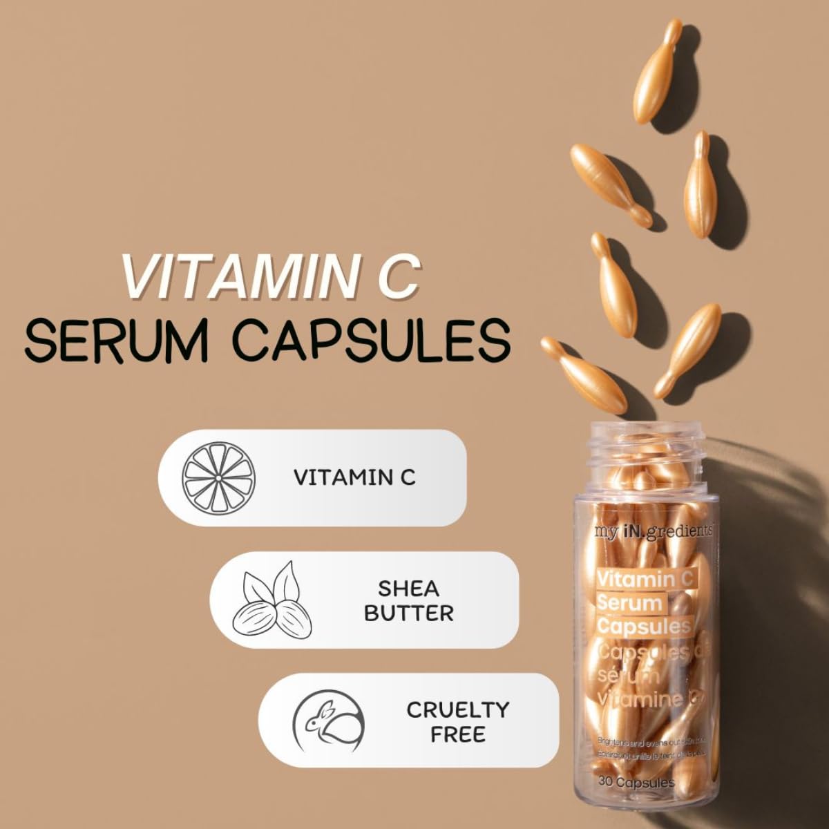 Masque Bar My Ingredients 10% Vitamin C Serum Capsules for Face - Serum Capsule for Evening Out Skin Tone & Instant Hydration, Korean Skin Care Treatment, 30 Mineral Oil Free, Paraben Free Capsules